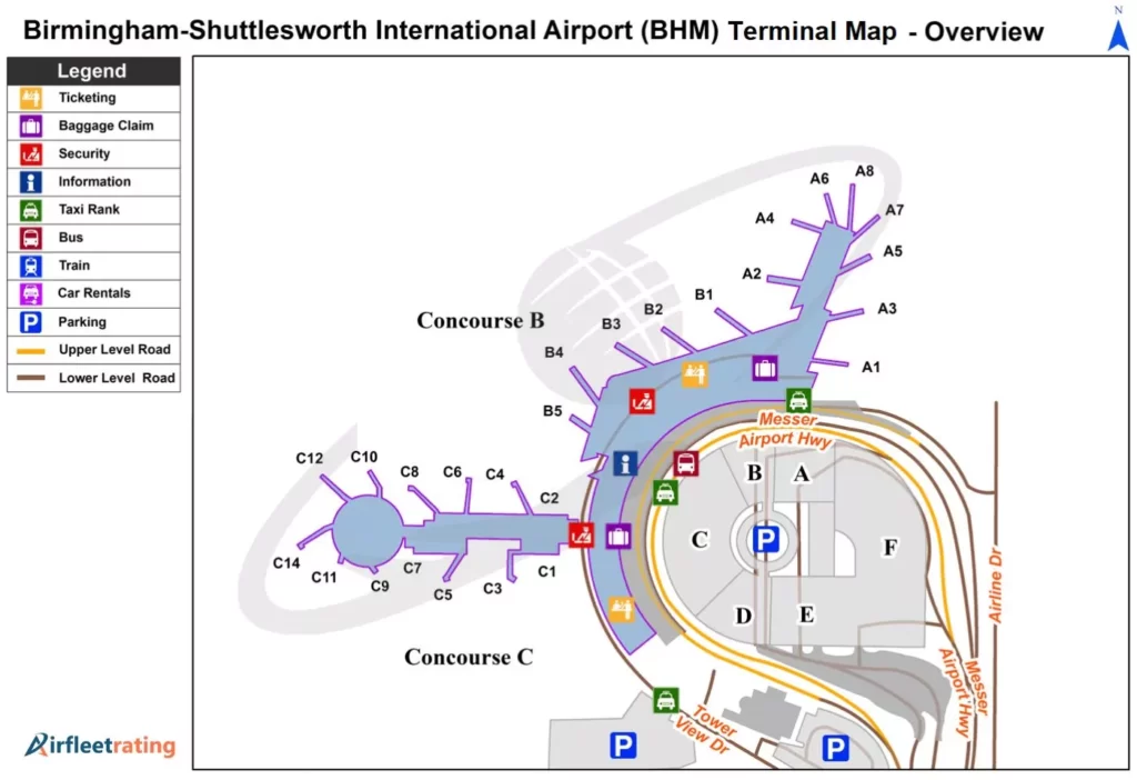AirlinesPolicies-birmingham shuttlesworth airport terminal Map